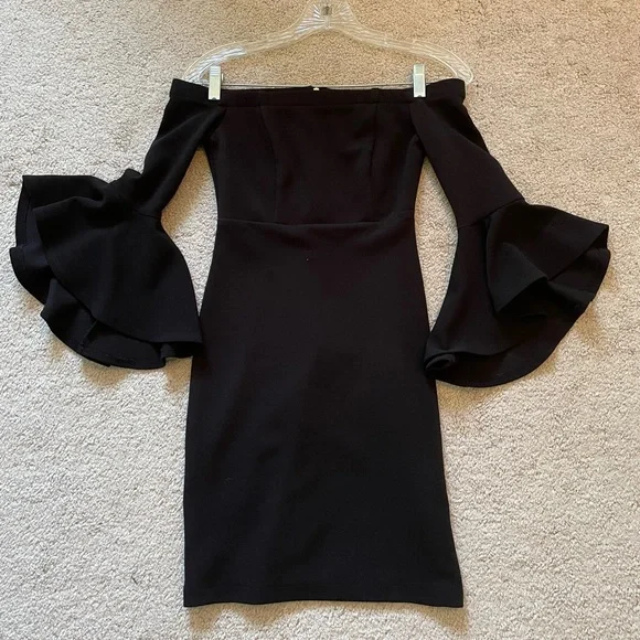 flare sleeve black mini dress Lukea Long Sleeve Mini Dress | Black | Womens